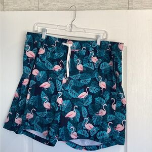 Members Mark Men's Navy Flamingo Print Swim Trunks - Pink & Teal BNWT